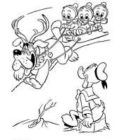 coloriage donald et ses neveux sur une luge